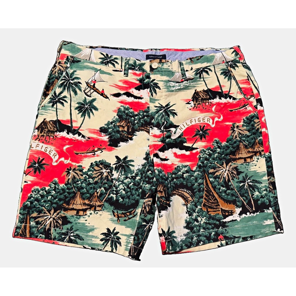 Tommy Hilfiger Men's Tropical Print Chino Shorts Multicolor Hawaiian Beach SZ 40